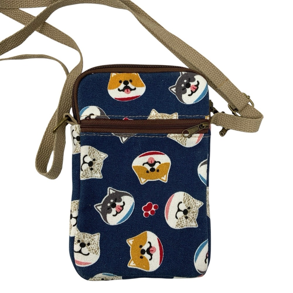 Blue Crossbody Bag Fun Happy Dogs Pups Paw Adjustable Strap Phone Wallet Holder